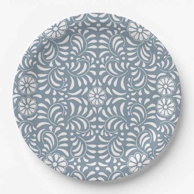 Plato De Papel Duste Blue Talavera Tile Estilo Español Fiesta (Anverso)
