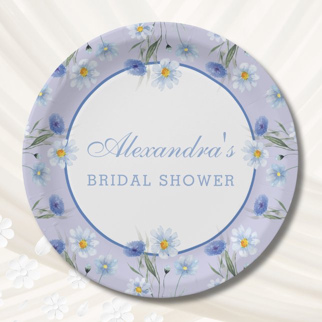 Plato De Papel Duste Blue Wildflower Boho Bridal Shower (Subido por el creador)