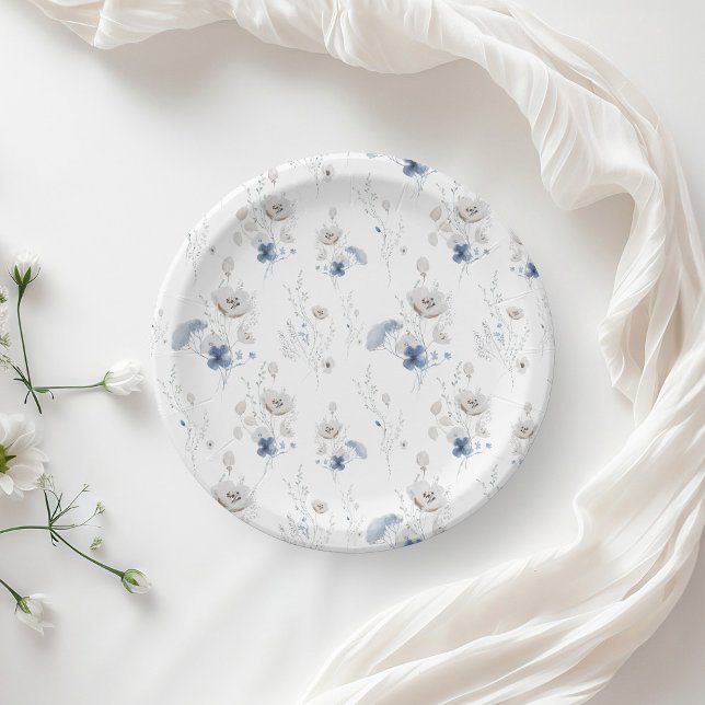 Plato De Papel Duste Blue Wildflower Bridal Shower (Subido por el creador)