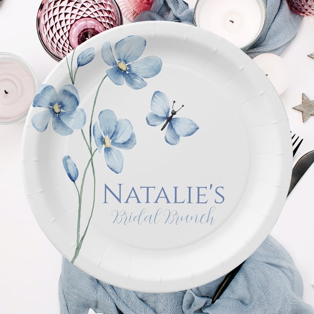 Plato De Papel Duste Blue Wildflower Mariposa Brillante (Subido por el creador)