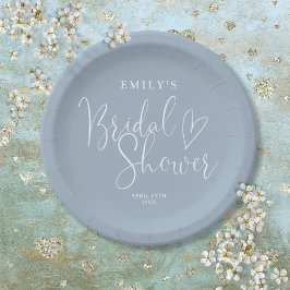 Plato De Papel Duste caligrafía con guión azul ducha de novia