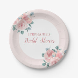 Plato De Papel Duste Rosa Eucalyptus Floral Elegante Ducha Bridal