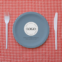 Plato De Papel Dusty Blue Add Personalizado Empresa Fiesta de log