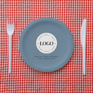 Plato De Papel Dusty Blue Add Personalizado Empresa Fiesta de log