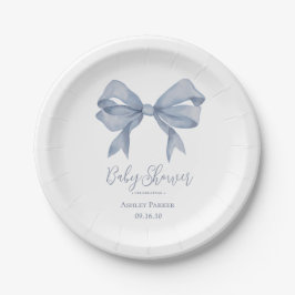 Plato De Papel Dusty Blue Bow Boy Baby Shower
