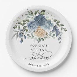 Plato De Papel Dusty Blue & Champagne Floral Bridal Shower