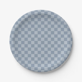 Plato De Papel Dusty Blue Checkerboard