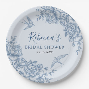 Plato De Papel Dusty Blue Chinoiserie Baby Shower Paper Plate