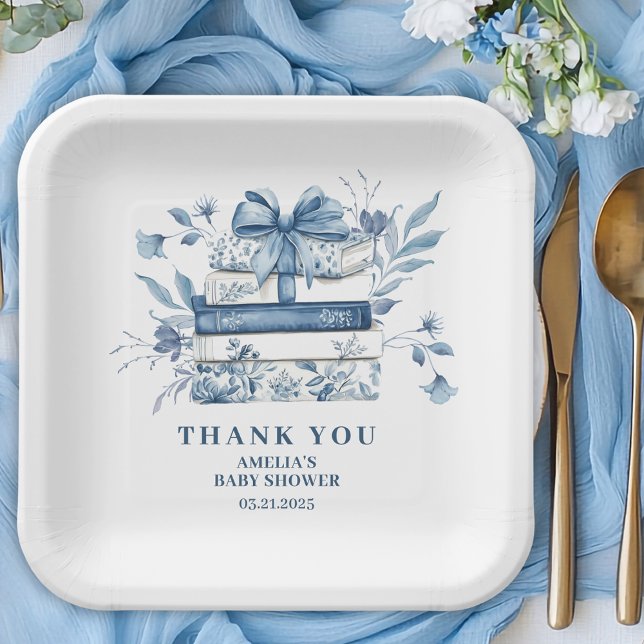 Plato De Papel Dusty Blue Chinoiserie New chapter Baby Shower (Subido por el creador)