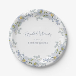 Plato De Papel Dusty Blue Elegant Jardín Vintage Bridal Ducha
