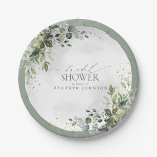 Plato De Papel Dusty Blue Eucalyptus Botanical Bridal Shower