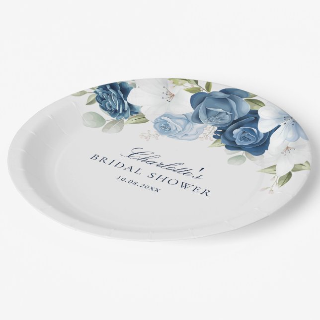 Plato De Papel Dusty Blue Floral Botanal Bridal Shower (Angular)