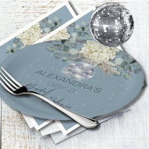 Plato De Papel Dusty Blue Floral Disco Ball Bridal Shower
