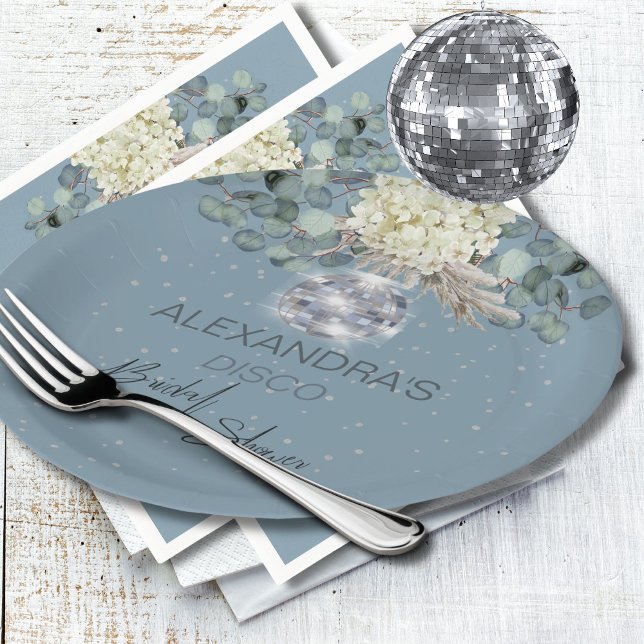 Plato De Papel Dusty Blue Floral Disco Ball Despedida de Soltera (Subido por el creador)