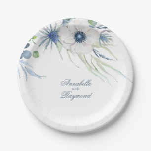 Plato De Papel Dusty Blue Floral Greeneration Boda