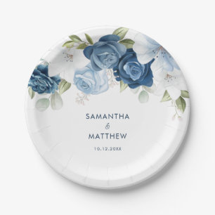 Plato De Papel Dusty Blue Floral Modern Wedding Custom