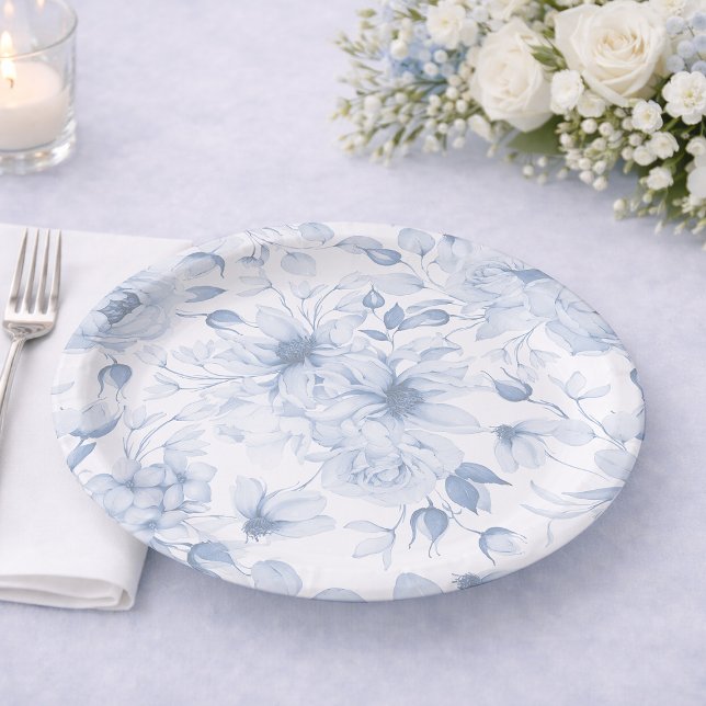 Plato De Papel Dusty Blue Floral Wedding (Subido por el creador)