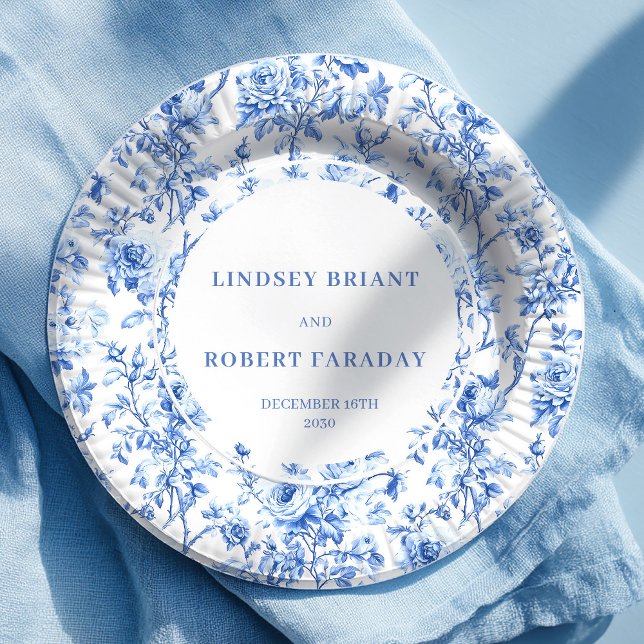 Plato De Papel Dusty Blue Floral Wedding Paper Plates (Dusty Blue Floral Wedding Paper Plates)