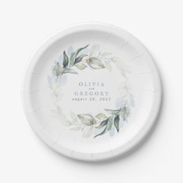 Plato De Papel Dusty Blue Greeneration Watercolor Romántico Boda