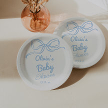 Dusty Blue Hand Written Bow Baby Boy Shower