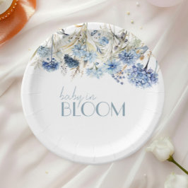 Plato De Papel DUSTY Blue Hydrangea Wildflower Baby Shower
