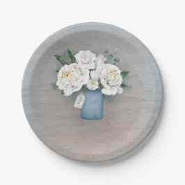 Plato De Papel Dusty Blue Mason Jar Rustic Floral Boda