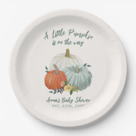 Plato De Papel Dusty Blue Pumpkin Baby Shower