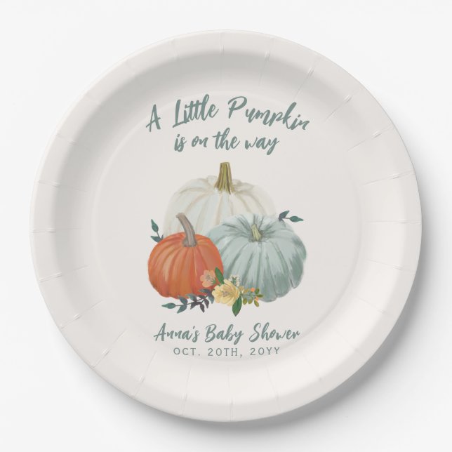 Plato De Papel Dusty Blue Pumpkin Baby Shower (Anverso)