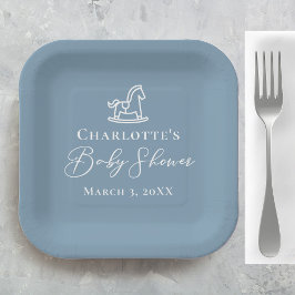 Plato De Papel Dusty Blue Rocking Horse Baby Shower