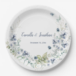 Plato De Papel Dusty Blue Sage Green Winter Floral Boda