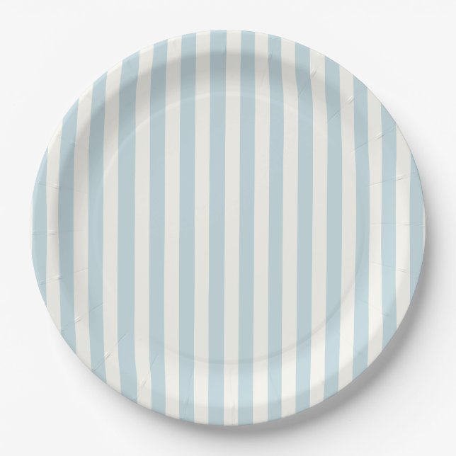 Plato De Papel Dusty Blue Stripes Fiesta clásico (Anverso)