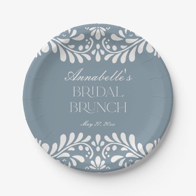 Plato De Papel Dusty Blue Talavera Fiesta Española Ducha Bridal (Anverso)