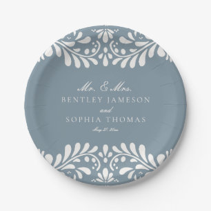 Plato De Papel Dusty Blue Talavera Tile Boda de Fiesta Español