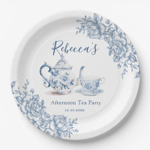Plato De Papel Dusty Blue Victorian Jardín Bridal Ducha Té