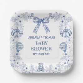 Plato De Papel Dusty blue Vintage Bear juguetes Baby Shower