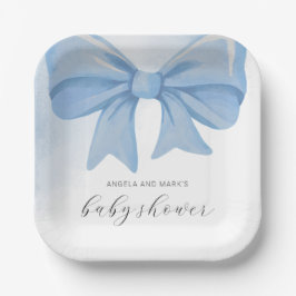 Plato De Papel Dusty Blue Watercolor Bow Baby Shower