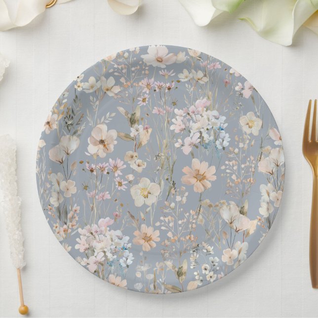 Plato De Papel Dusty Blue Wildflower Baby Shower  (Subido por el creador)