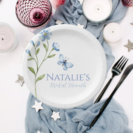 Plato De Papel Dusty Blue Wildflower Ducha de novia personalizada