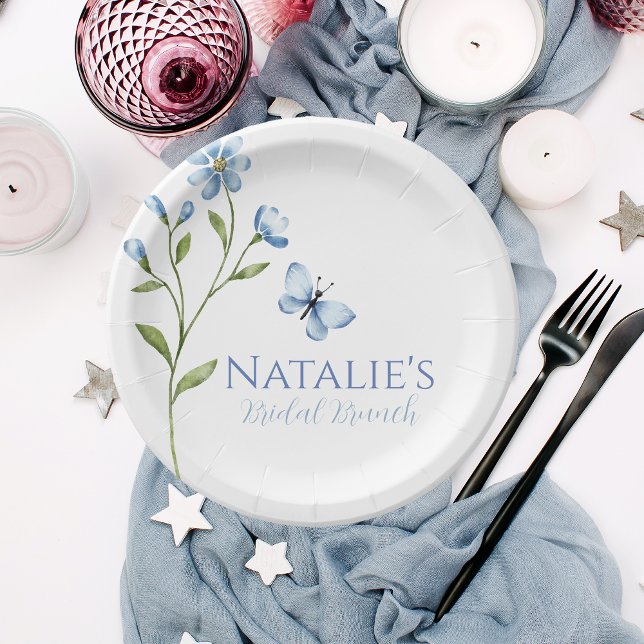 Plato De Papel Dusty Blue Wildflower Ducha de novia personalizada (Subido por el creador)