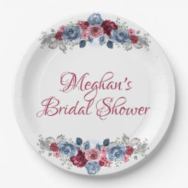 Plato De Papel Dusty Blue y Burgundy Despedida de Soltera  