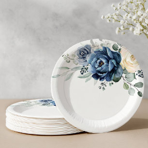 Plato De Papel Dusty Marina Azul Champagne Boda de marfil