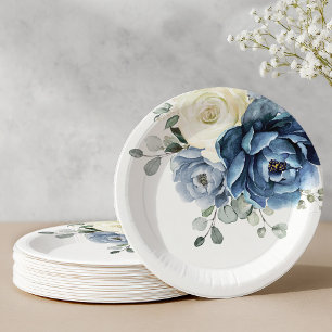 Plato De Papel Dusty Marina Azul Champagne Boda de marfil