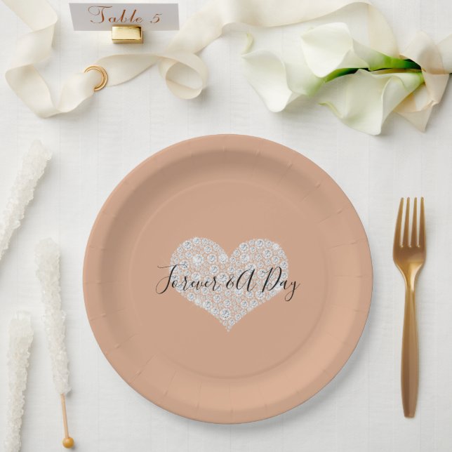 Plato De Papel Dusty Peach Gold Confetti Diamonds Heart (Boda)