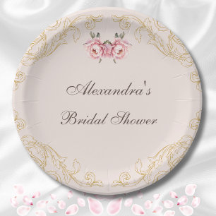 Plato De Papel Dusty Pink Peonía Bridal Shower Floral Vintage