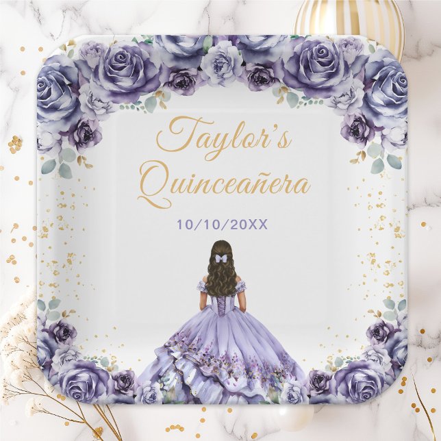 Plato De Papel Dusty Purple Princess Floral Quinceañera (Subido por el creador)