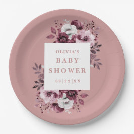 Plato De Papel Dusty Rose Elegante Fiesta Campestre Floral para B