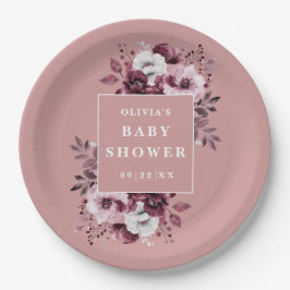 Plato De Papel Dusty Rose Elegante Floral Country Fiesta de Bebé