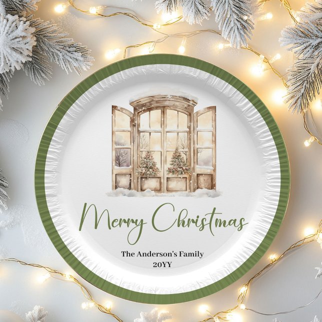 Plato De Papel Earth Tone Christmas Script Custom Family Name  (Earth Tone Christmas Script Custom Family Name Plates)