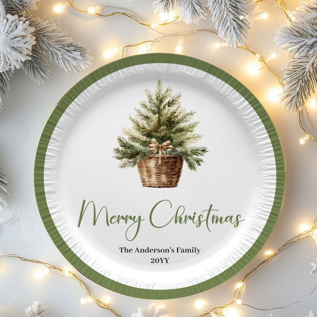 Plato De Papel Earth Tone Scandinavian Christmas Custom Family  (Modern Neutral Christmas Personalized Name Plates)