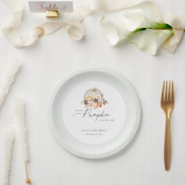 Plato De Papel Earthy Autumn Floral Pumpkin Baby Shower